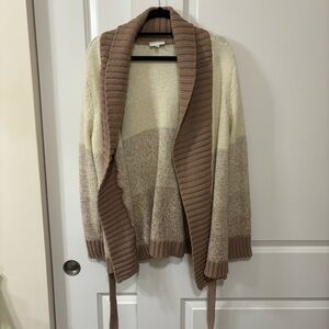 Knit Brown Color Block Cardigan with Waist Belt